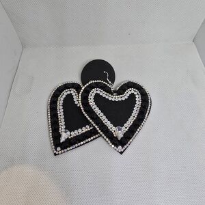 Elegant Black and Silver Heart Earrings